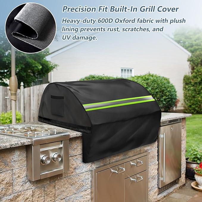 Built in Grill Cover for Lynx 42-Inch - Heavy Duty 600D Waterproof with Reflective Strips and Plush Lining, Protects The Built in Grill While Enhancing its Visual Appeal,25.5" L x42 W x26 H,Black