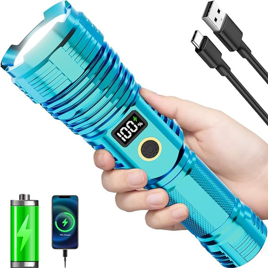 Flashlights High Lumens Rechargeable, LED Super Bright Flash Light Long Beam, Zoomable Linternas with LCD Digital Display, 5 Mode, Waterproof, Powerful Tactical Flashlight for Emergencies Camping Gift