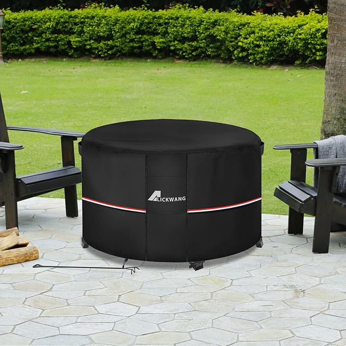 Fire Pit Cover Round 32 Inch Waterproof,Outdoor Heavy Duty Durable 600D Tear-Resistant Fire Pit Table Cover,Patio Round Firepit Cover 32" D x 24" H, Black
