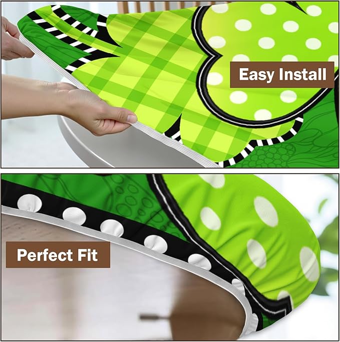 St Patricks Day Round Fitted Tablecloth with Elastic Green Shamrock Lucky Circle Table Cover for 44-48" Tables Spring Clover Wipeable Waterproof Washable Table Cloth for Party Picnic Dining Decor
