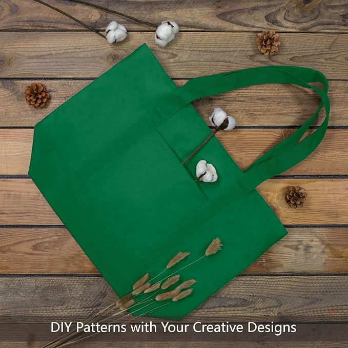 TOPDesign 1-Pack Canvas Tote Bag with an External Pocket, Reusable Grocery Shopping Bag, Top Zipper Closure, Daily Essentials (Green)