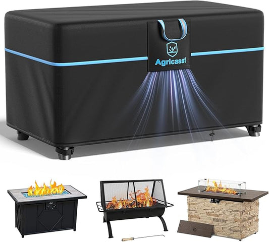 Fire Pit Cover Rectangular 52 Inch for 49''- 52'' Fire Pit, 600D Heavy Duty Firepit Cover Waterproof Fire Table Cover with Air Vent, 4 Windproof Buckles, Drawstring - 52''L x 34''W x 24''H