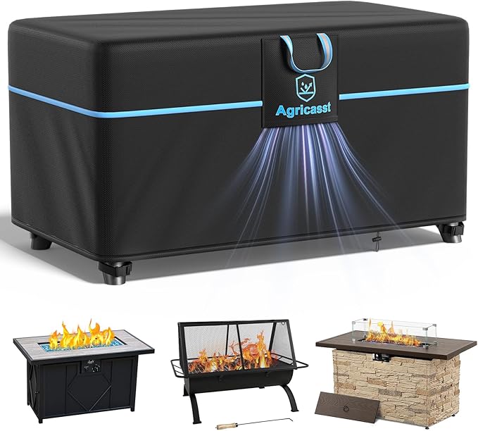 Fire Pit Cover Rectangular 48 Inch for 45''- 48'' Fire Pit, 600D Heavy Duty Firepit Cover Waterproof Fire Table Cover with Air Vent, 4 Windproof Buckles, Drawstring - 48''L x 28''W x 24''H