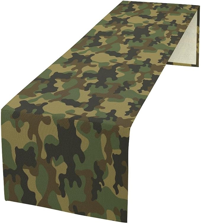 Camo Table Runner, Military Camouflage Coast Guard Force Soldier Hunting Themed Table Runner for Holiday Birthday Party Home Kitchen 13x60in