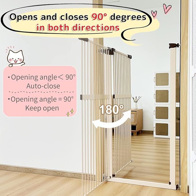 Lumizone Extra Tall Cat Gate 61.02" High Pressure Mounted Extra Wide 55.12"-59.24" (17Sizes) 1.37" Gap No Drilling Auto-Close Tall Pet Gate for Dogs (Cream, 55.12"-59.24" W)