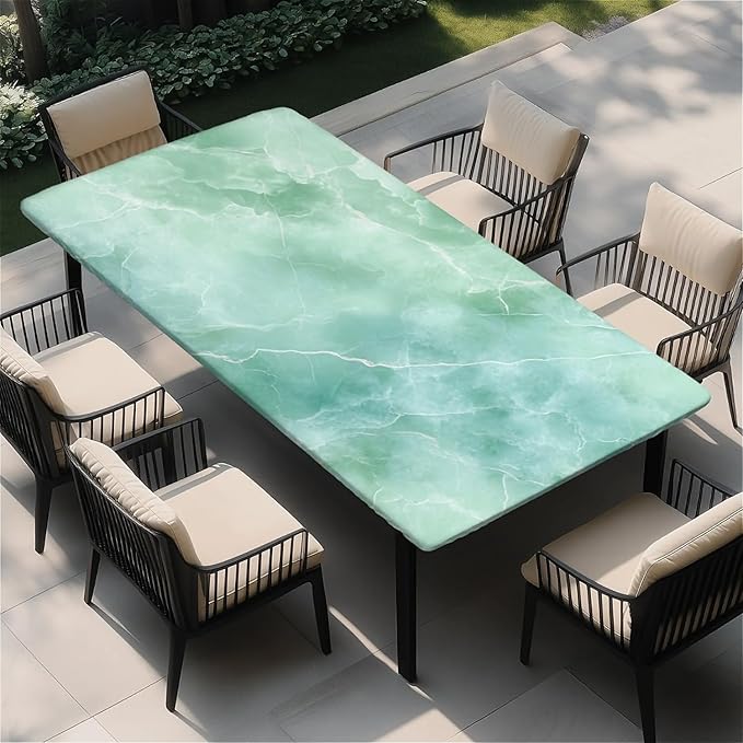 Rectangle Table Cloth Cover Waterproof Elastic Fitted Polyester Fitted Tablecloths for 4 Foot Tables for Indoor,Picnic, Camping, Outdoor （48" x 30"，Green Marble）