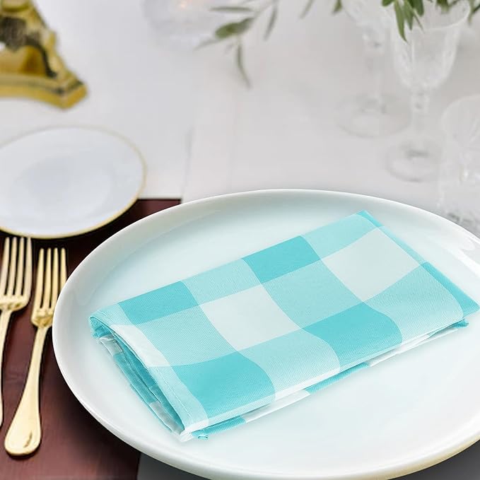 Buffalo Plaid Table Napkins Set of 50 Checkered Cloth Napkins 17x17 inch Washable Dinner Gingham Pattern Napkins Soft Napkins for Wedding Party Dining Banquet(Aqua and White)