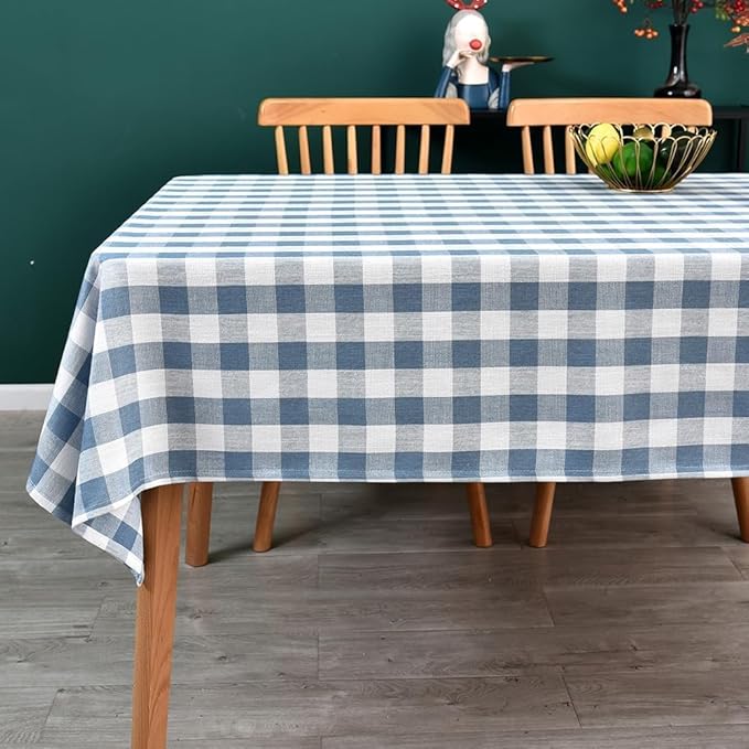 Gingham Table Cloth for Rectangle Tables Sky Blue Checkered Plaid Tablecloth Heavy Duty Cotton Blend Washable & Wrinkle Table Cover for Outdoor Kitchen Dining Picnic Camping (60x120 Inch)