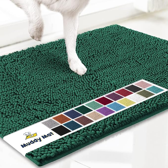 Muddy Mat® | Super Absorbent Door Mat Indoor, Microfiber Quick Dry Chenille Entryway Rug, Non-Slip Front Door Mat, Indoor Mats for Entryway, Machine Washable Pet Rug, Dark Green XXXL 72"X48"