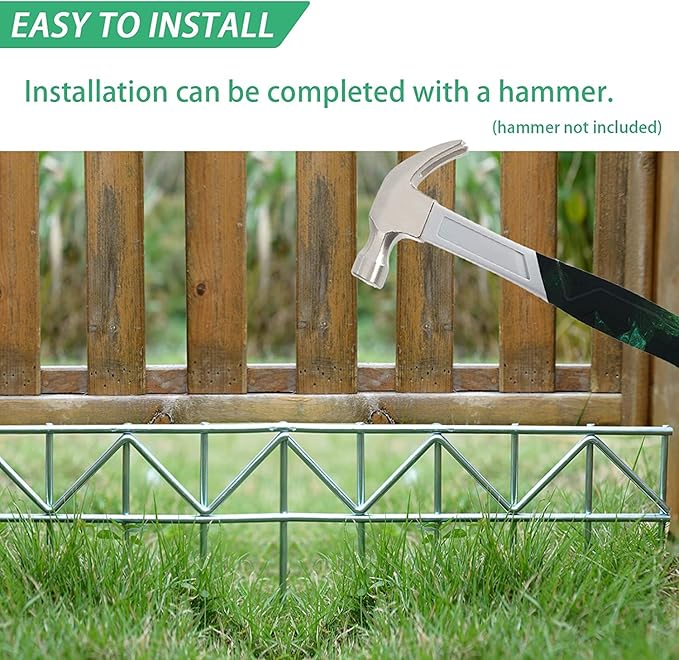 10 Pack 32" L x 10" H Animal Barrier Fence, No Dig Fence Patented Product, 5.5mm Galvanized Stakes with 2.1" Spacing, Anti Digging for Dogs Outdoor Yard Patio, Total 26.6Ft(L) X 10in(H) Silver