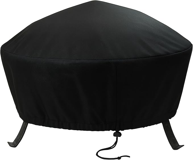 Sunnydaze Round Outdoor Fire Pit Cover - Heavy-Duty 300D Polyester and PVC with Drawstring Closure - Black - 36-Inch