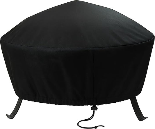 Sunnydaze Round Outdoor Fire Pit Cover - Heavy-Duty 300D Polyester and PVC with Drawstring Closure - Black - 36-Inch