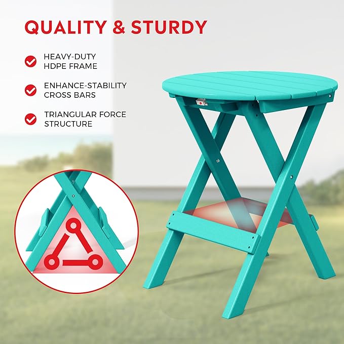 Costaelm Paradise 3-Piece Outdoor HDPE Folding Patio Bistro Table and Chairs, Turquoise