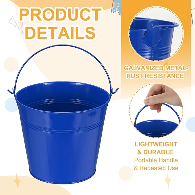 Small Metal Buckets, Mini Buckets with Handle Galvanized Colored Tin Pail Containers Basket Party Supplies - Fit for (Halloween - Classroom Crafts) 6" & 10Pcs & Dark Blue