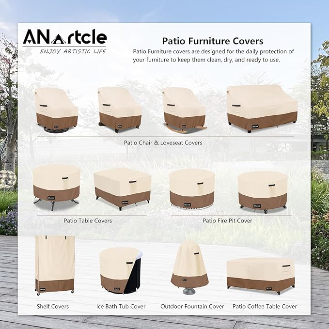 Swivel Patio Chair Cover 4 Pack,600D Waterproof Heavy Duty Outdoor Chair Cover(33 W x 35 D x 36 H inches),Patio Furniture Covers,Outdoor Furniture Covers Waterproof,Beige&Brown