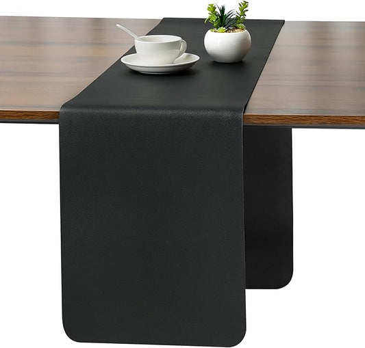 Myir JUN Table Runner Double Sided Vinyl Runner Table 72 Inch Long Runner for Table Washable Waterproof Non-Slip for Home Decorations Black,12 x 72 inch