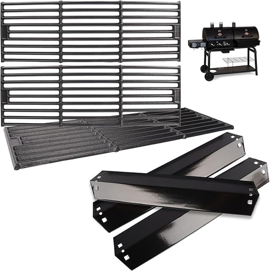 Grill Replacement Parts for Chargriller 5050 4000 4208 3725 3030 2121 2828 2123 2222 3001 9020 Parts, for King Griller 3008 5252, Cast Iron Grates Porcelain Heat Plates for Char Griller Accessories