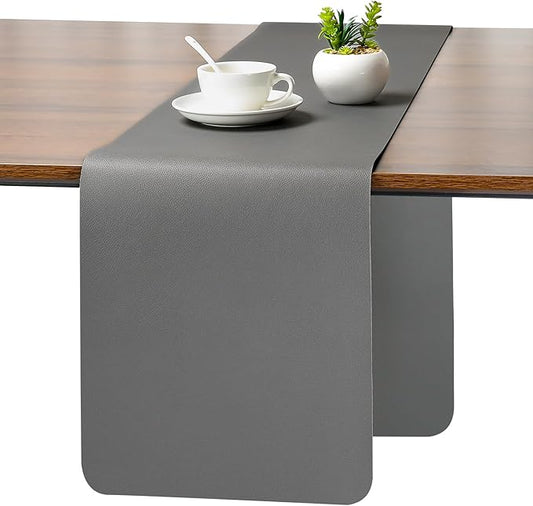 Myir JUN Table Runner Double Sided Vinyl Runner Table 55 Inch Long Runner for Table Washable Waterproof Non-Slip for Home Decorations Gray,12 x 55 inch