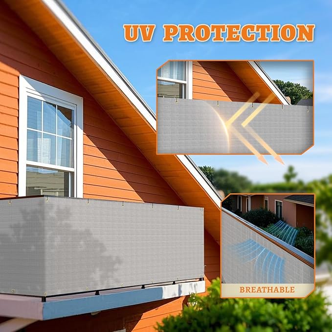 2.5' x 47' Balcony Privacy Screen Fence Cover with Zip Ties Grommets for Apartment Patio Porch Deck Backyard Outdoor (Gray)
