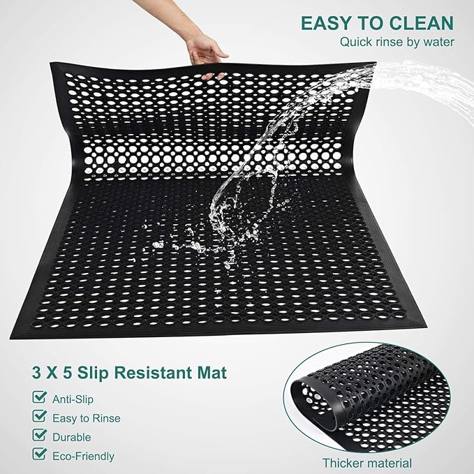 Anti Fatigue Rubber Floor Mat 2 Pack Restaurant Kitchen Mats for Floors Rubber Non-Slip Bar Floor Mats Door mat Drainage Mats Utility Garage Indoor Outdoor Use 36 x 60 Inches