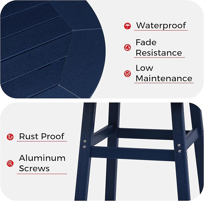 Costaelm Patio Bistro Table, 42" Counter Height Round Patio Cocktail Bar Table with Umbrella Hole, Outdoor Bistro Dining Pub Table for Front Porch Deck Backyard Garden, Navy Blue