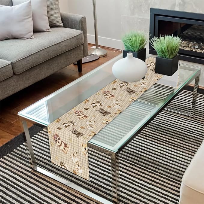 Cute Puppy Table Runner Kitchen Dining Table Runner 13*48in Table Center Decor for Indoor Outdoor Home Holiday Party