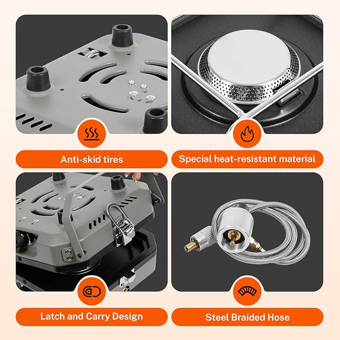 2 Burner Propane Camping Stove With Grill,Portable Foldable Camp Stove With 17000BTU, Two Piezo Ignition Adjustable Windproof Burners forCamping, Grilling, Tailgating, & More (Green)