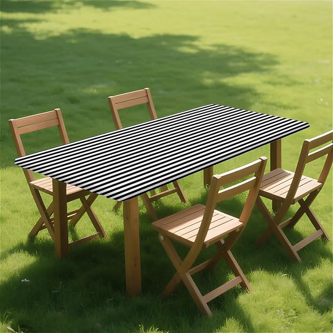 Rectangle Table Cloth Cover Waterproof Elastic Fitted Polyester Fitted Tablecloths for 8 Foot Tables for Indoor,Picnic, Camping, Outdoor （96" x 30"，Stripe）
