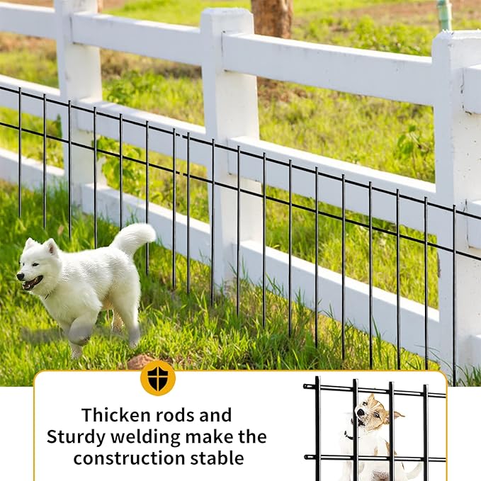 Adavin Small or Medium Animal Barrier Fence, 15 Pack Black 20 In(L)X12 In(H) Dog Digging Fence Barrier, Dog Rabbit Fences Protector,Outdoor Pet Metal Fences Panel Ground Stakes for Yard.Total 25 Ft(L)