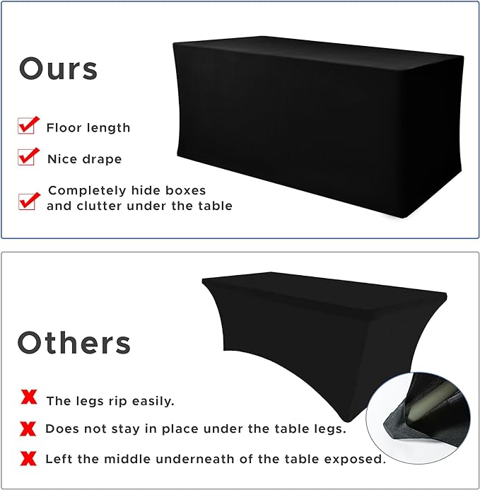 Nasitos Spandex Fitted Table Covers for 6 Foot Tables - 72 x 30 Inch - 2 Pack Black Stretch Table Clothes, Wrinkle Resistant Rectangle Tablecloths for Parties, Trade Show, Craft Show, Birthday