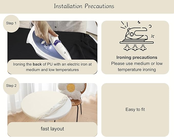 Round Fitted PU Tablecloth with High Elastic Edge 55 Inch Dia Waterproof Oil Proof Table Cloth Anti-Scald Stain-Resistant Wipeable Table Cover for Indoor Outdoor Picnic (Cream,55" Dia)