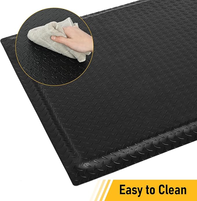 Nisorpa Anti Fatigue Mats Industrial 2' x 7' Ergonomic Standing Mat 15/16" Extra Thick Kitchen Rugs for Standing Heavy Duty Commercial Diamond Plate - Safety Support for Leg & Back Pain, Black