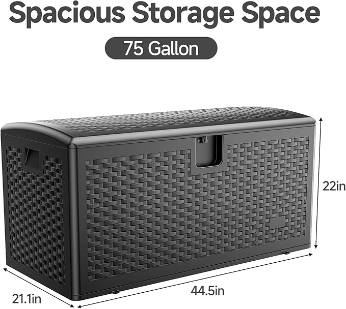 JEKO&JEKO 185 Gallon Outdoor Storage Box Set, 2-Pack (75 Gallon & 110 Gallon) Deck Boxes with Lockable Lid for Patio and Garden, Black