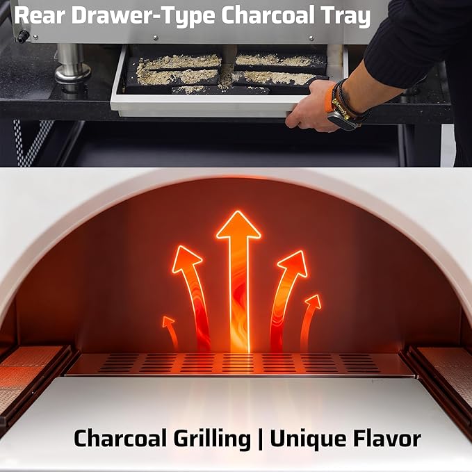 Gas Pizza Oven 16 Inch - 600°C Stainless Steel 304 Table Top Pizza Oven for Outdoor Use, Countertop Pizza Maker with Double-Layer Insulation for Backyard, Patio, Outdoor Kitchen (natural)