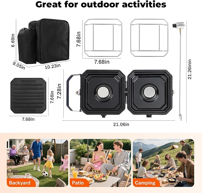 2 Burner Propane Camping Stove With Grill,Portable Foldable Camp Stove With 17000BTU, Two Piezo Ignition Adjustable Windproof Burners forCamping, Grilling, Tailgating, & More (Green)