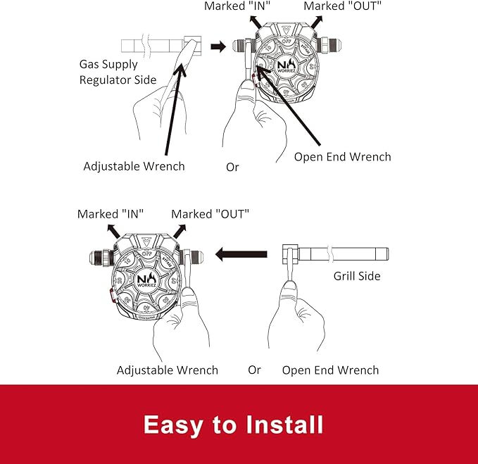 NO WORRIEZ Bypass Safety Auto Shut-Off Gas Timer for Propane & Natural Gas | Outdoor Grill, Fire Pit, Pizza Oven | – 100,000 BTU w/ 3/8" Flared Connector & Hose, Patent Pending
