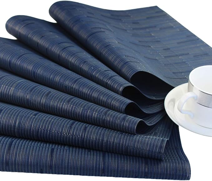 Vinyl Placemats,Washable Table Mats Easy to Clean Woven Placemats for Dining Table Set of 4(Navy Blue)