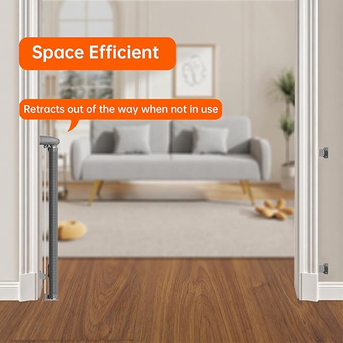 Retractable Safety gate,Child/pet/Dog/cat Temporary Door, Baby Safety Temporary Door, mesh Soft Material, Expands to 55.1" Wide, Suitable for Stairs/corridors/Indoor/Outdoor(Grey,33.5"x55.1")