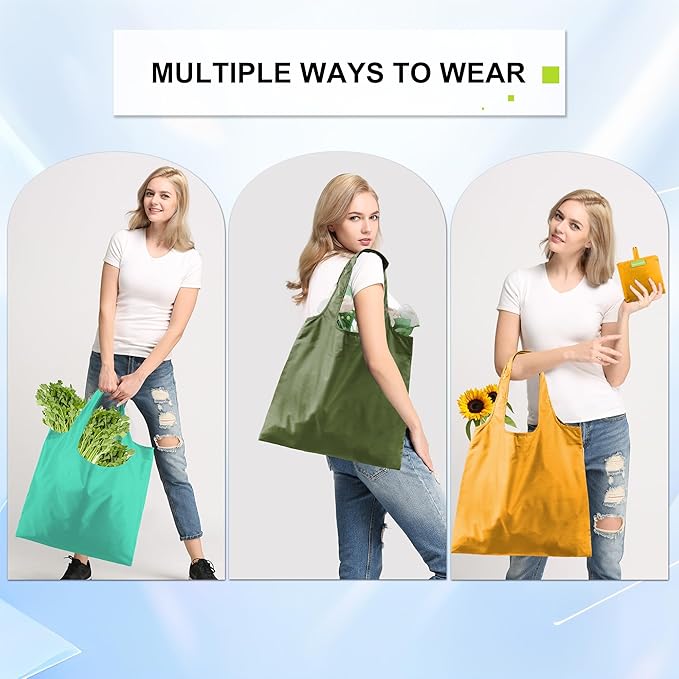 BeeGreen Colorful Reusable Grocery Bags 6 Pack, Heavy Duty Totes for Women, Foldable Grocery Bag Large Shopping Totes with Handles for Work, Travel, Gift, Store, Polyester Washable Reusable Tote Bag