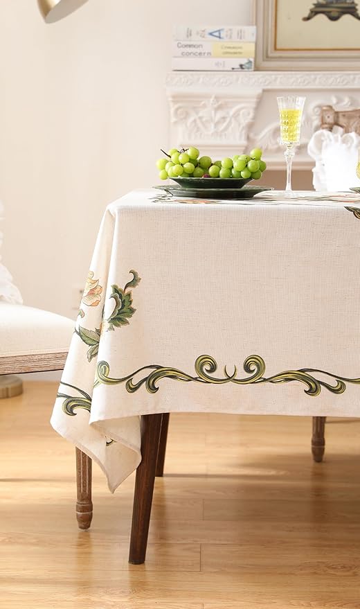 patdrea Designer Vintage Linen Rectangle Tablecloth,French Floral Tablecloths,Wrinkle Free Table Cloth,Decorative Table Cover Cloth for Kitchen,Dining,Tea Party,Home,Christmas,55"*79"