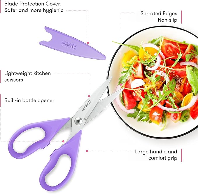 Purple Kitchen Accessories, Pastel Purple Kitchen Utensils, iBayam Heavy Duty Meat Scissors Poultry Shears, Dishwasher Safe Food Cooking Scissors All Purpose Stainless Steel, 2-Pack
