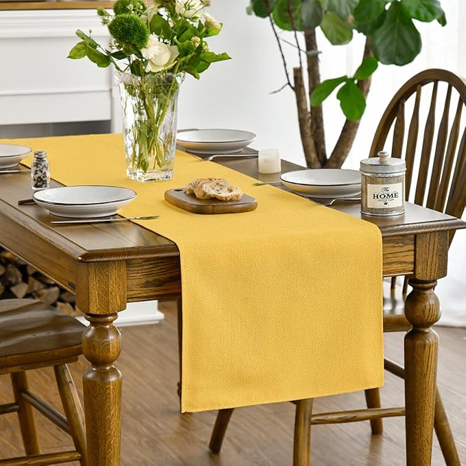 Artoid Mode Yellow Table Runner, Seasonal Summer Fall Washable Kitchen Dining Table Decoration for Home Party Decor 13x48 Inch