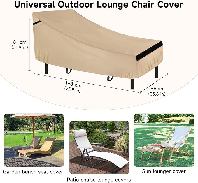 NEVERLAND Waterproof Patio Lounge Chair Cover, Outdoor Chaise Lounge Covers with Heavy Duty Material, 420D Waterproof Outdoor Chairs Cover 78L x 34W x 32H inch Golden