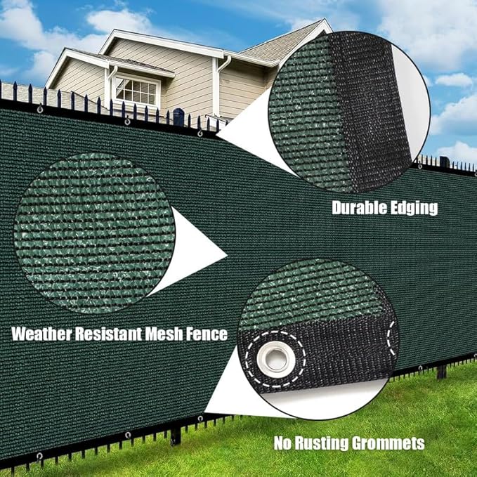 Privacy Fence Screen 5Ft X 10Ft Heavy Duty Outdoor Fencing Panels Windscreen Mesh Fabric Shade Net, 90% Visibility Blocking, Cable Zip Ties Included