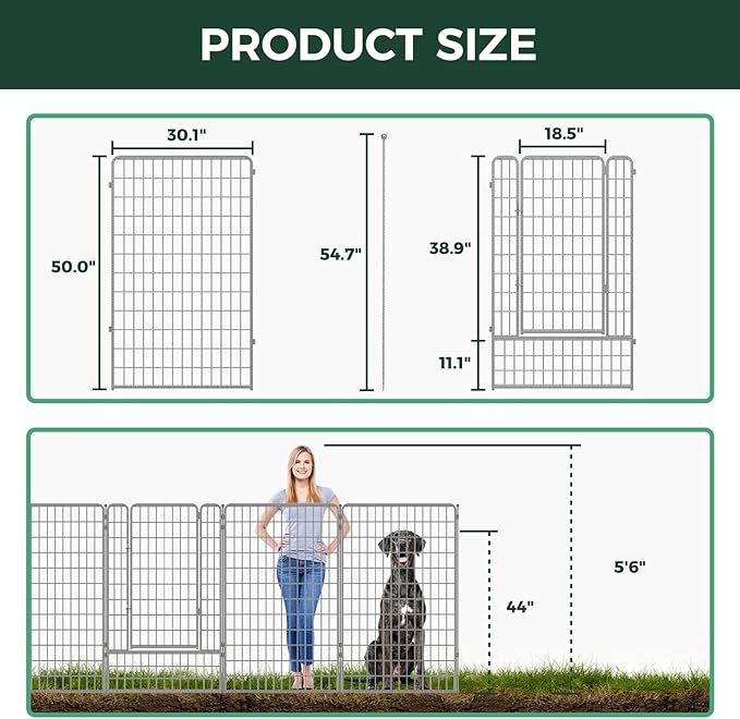 FXW Garden Fence Outdoor for The Yard – 50in(H) x 20.8ft(L) Heavy Duty Metal Animal Barrier for Dog and Rabbit, Decorative Dog Fence, 8 Panels, Silver