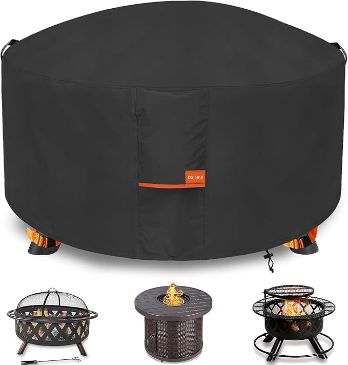 Fire Pit Cover,Outdoor Heavy Duty 600D 100% Waterproof Fire Pit Cover Round,Weatherproof Firepit Covers Round 44" Dia x 24" H,Black