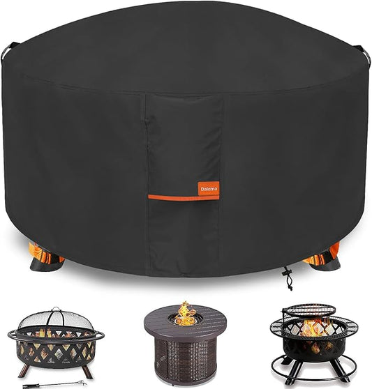 Fire Pit Cover,Outdoor Heavy Duty 600D 100% Waterproof Fire Pit Cover Round,Weatherproof Firepit Covers Round 32" Dia x 16" H,Black