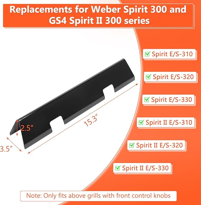 QuliMetal Grill Parts for Spirit E310 S310 E/S320 E/S330, 7636 Flavorizer Bars for Spirit 300 and GS4 Spirit II 300 Grills with Front Control Knobs, 15.3" Flavor Bars for Weber Spirit II Parts 67046