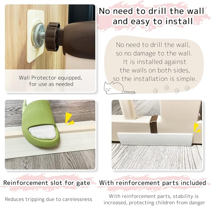 Lumizone Extra Tall Cat Gate 61.02" High Pressure Mounted Extra Wide 55.12"-59.24" (17Sizes) 1.37" Gap No Drilling Auto-Close Tall Pet Gate for Dogs (Cream, 55.12"-59.24" W)