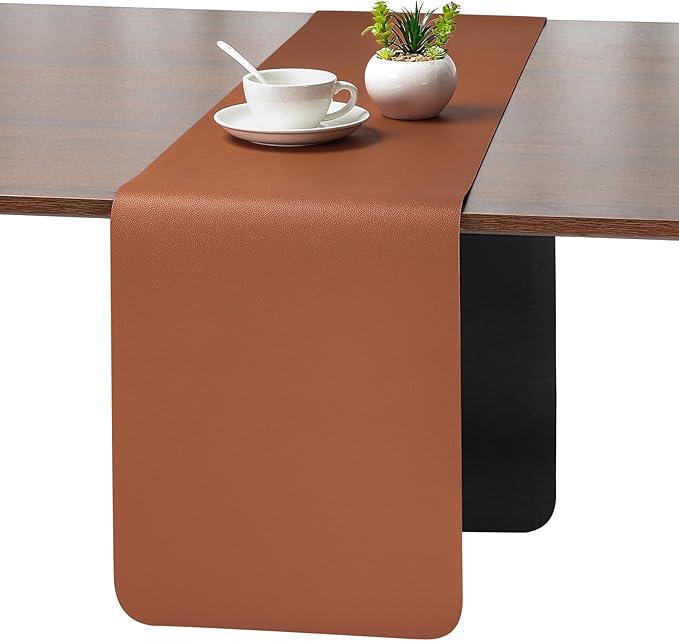 Myir JUN Table Runner Double Sided Vinyl Runner Table 72 Inch Long Runner for Table Washable Waterproof Non-Slip for Home Decorations Black Brown,12 x 72 inch